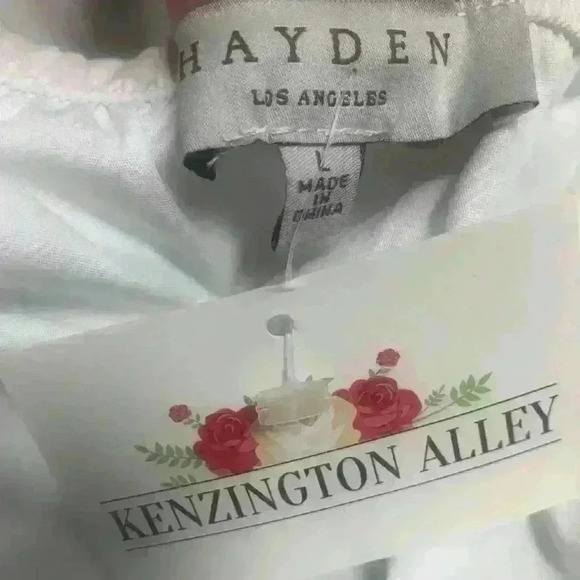 HAYDEN L.A. BOHO WHITE ORANGE EYELET PUFFED SLEEVE SUMMER BLOUSE SZ LARGE NWT - Picture 9 of 10